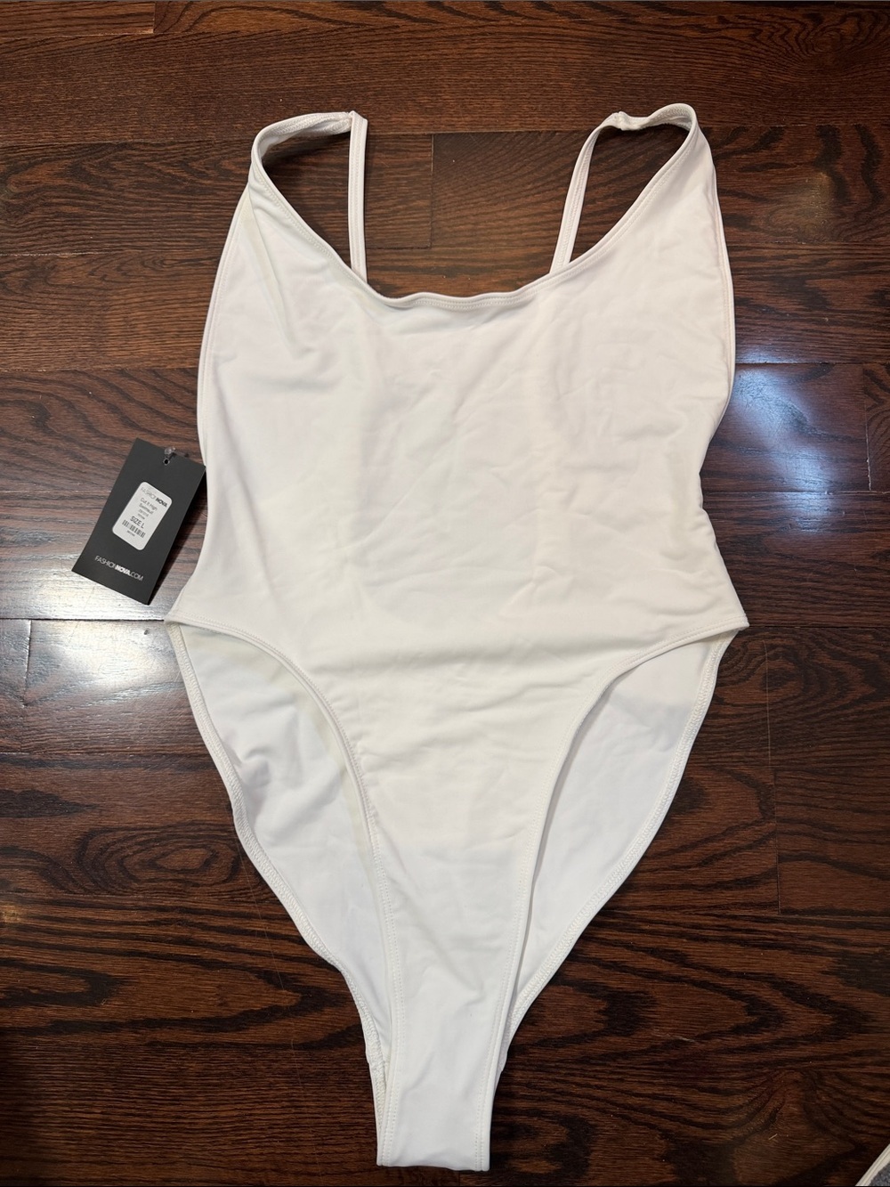 New Fashion Nova White One-Piece High-Cut Swimsuit L